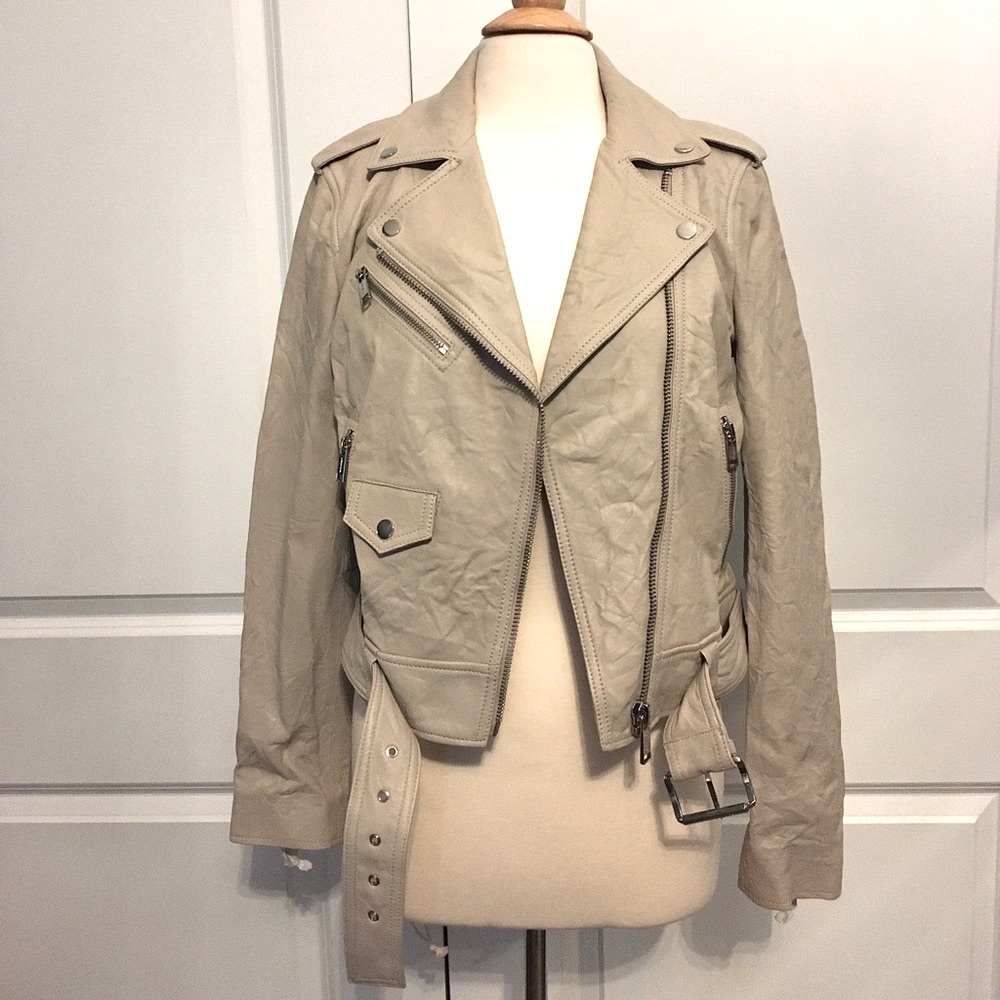 Michael Kors dune crinkle leather moto jacket -Med